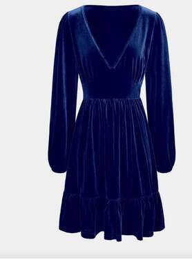 NWT Halara Everyday Deep V Neck Long Sleeve Ruffled Hem Velvet Mini Chill Dress